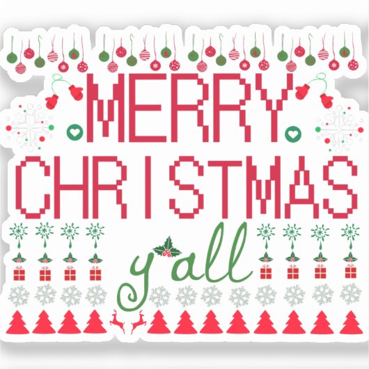 Merry Christmas Ugly Sweater Knit Pattern シール (正面)