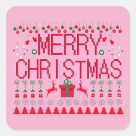 Merry Christmas Ugly Sweater Knit Pattern スクエアシール