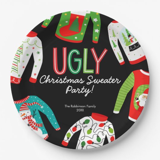 Merry Christmas Ugly Sweater Party Paper Plate ペーパープレート (正面)