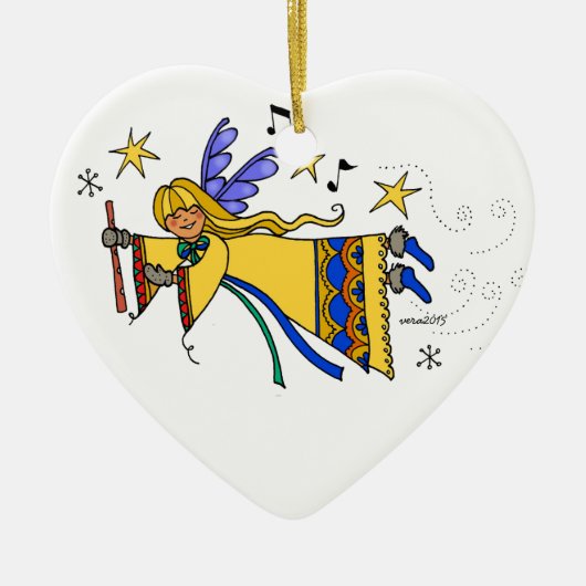Merry Christmas Ukrainian folk art Angel セラミックオーナメント (正面)