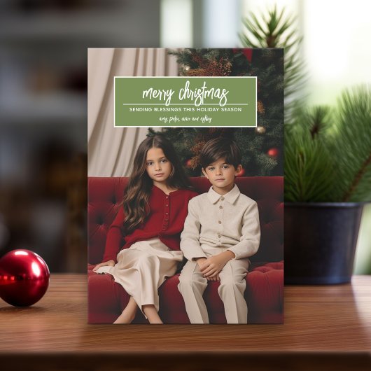 Merry Christmas - Vertical Photo Greeting on Top シーズンカード