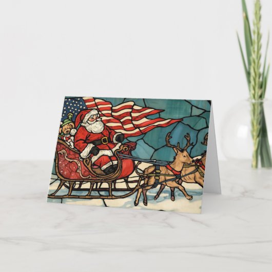 Merry Christmas Veteran Patriotic Santa  シーズンカード (正面)