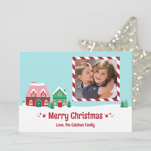 Merry Christmas Village Personalized Photo Card シーズンカード