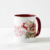 Merry Christmas" Vintage Reindeer Holiday Mug マグカップ (正面右)