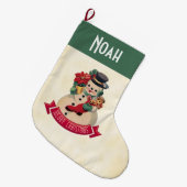 Merry Christmas Vintage Snowman ラージクリスマスストッキング (正面 (吊り時))