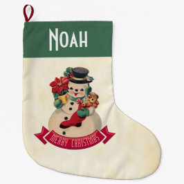 Merry Christmas Vintage Snowman  ラージクリスマスストッキング