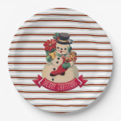 Merry Christmas- Vintage Snowman Paper Plate ペーパープレート (正面)