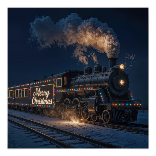 Merry Christmas Vintage Train In Snow ポスター (正面)