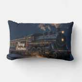 Merry Christmas Vintage Train In Snow ランバークッション (正面)