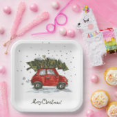 Merry Christmas vintage winter greeting card ペーパープレート (パーティー)