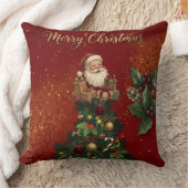 Merry Christmas Wall Clock - Vintage Santa & Festi クッション (ブランケット)