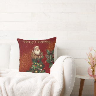 Merry Christmas Wall Clock - Vintage Santa & Festi クッション