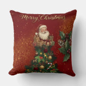 Merry Christmas Wall Clock - Vintage Santa & Festi クッション (正面)