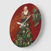 Merry Christmas Wall Clock - Vintage Santa & Festi ラージ壁時計 (傾斜)