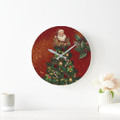 Merry Christmas Wall Clock - Vintage Santa & Festi ラージ壁時計 (ホーム)