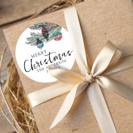 Merry Christmas Watercolor Botancial  ラウンドシール