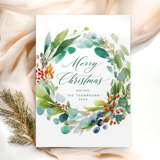 Merry Christmas Watercolor Botanical シーズンカード