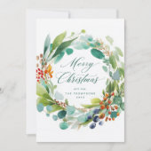 Merry Christmas Watercolor Greenery Photo シーズンカード (正面)