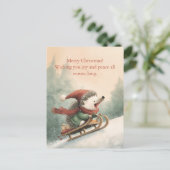 Merry Christmas Watercolor hedgehog  シーズンポストカード (スタンド正面)