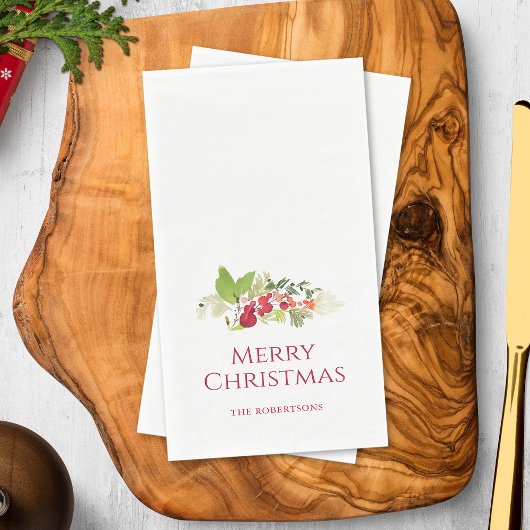 Merry Christmas Watercolor Holly Berry