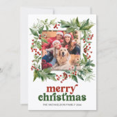 Merry Christmas Watercolor Holly Frame Photo シーズンカード (正面)