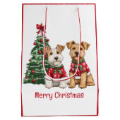 Merry Christmas Welsh Wire Fox Terrier Dogs ミディアムペーパーバッグ (裏面)