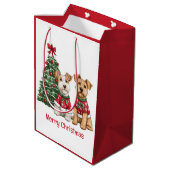 Merry Christmas Welsh Wire Fox Terrier Dogs ミディアムペーパーバッグ (裏面アングル)