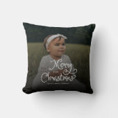 Merry Christmas Whimsical Script Baby Photo クッション (正面)