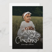 Merry Christmas Whimsical Script Baby Photo シーズンカード (正面/裏面)