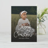 Merry Christmas Whimsical Script Baby Photo シーズンカード (スタンド正面)