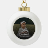 Merry Christmas Whimsical Script Baby Photo セラミックボールオーナメント (正面)