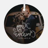 Merry Christmas Whimsical Script  Custom Photo  ガラスオーナメント (裏面)