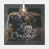 Merry Christmas Whimsical Script  Custom Photo  ガラスオーナメント (正面)