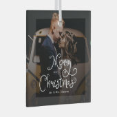 Merry Christmas Whimsical Script Custom Photo ガラスオーナメント (正面右)