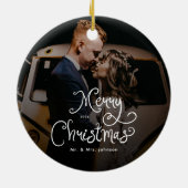 Merry Christmas Whimsical Script  Custom Photo  セラミックオーナメント (裏面)
