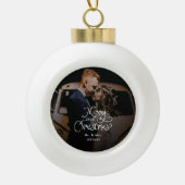 Merry Christmas Whimsical Script Custom Photo セラミックボールオーナメント (正面)
