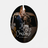 Merry Christmas Whimsical Script Custom Photo メタルオーナメント (正面左)