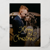 Merry Christmas Whimsical Script Custom Photo 箔シーズンカード (正面)