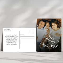Merry Christmas Whimsical Script Family Photo シーズンポストカード