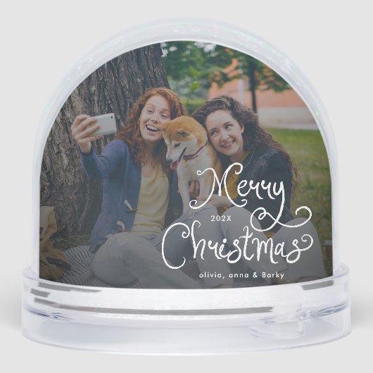 Merry Christmas Whimsical Script Family Photo Dog (裏面)