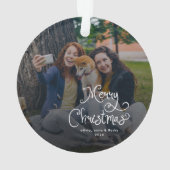 Merry Christmas Whimsical Script Family Photo Dog オーナメント (裏面)