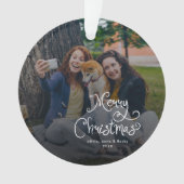 Merry Christmas Whimsical Script Family Photo Dog オーナメント (正面)