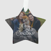 Merry Christmas Whimsical Script Family Photo Dog オーナメント (裏面)