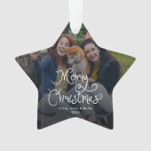 Merry Christmas Whimsical Script Family Photo Dog オーナメント (正面)