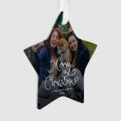 Merry Christmas Whimsical Script Family Photo Dog オーナメント (正面)