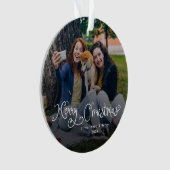 Merry Christmas Whimsical Script Family Photo Dog オーナメント (正面)