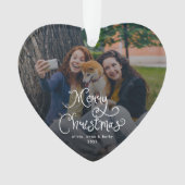 Merry Christmas Whimsical Script Family Photo Dog オーナメント (正面)