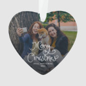Merry Christmas Whimsical Script Family Photo Dog オーナメント (裏面)