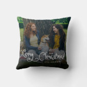Merry Christmas Whimsical Script Family Photo Dog クッション (裏面)