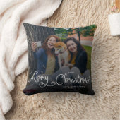 Merry Christmas Whimsical Script Family Photo Dog クッション (ブランケット)